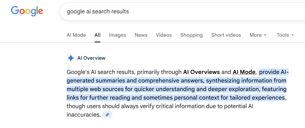 google ai search results